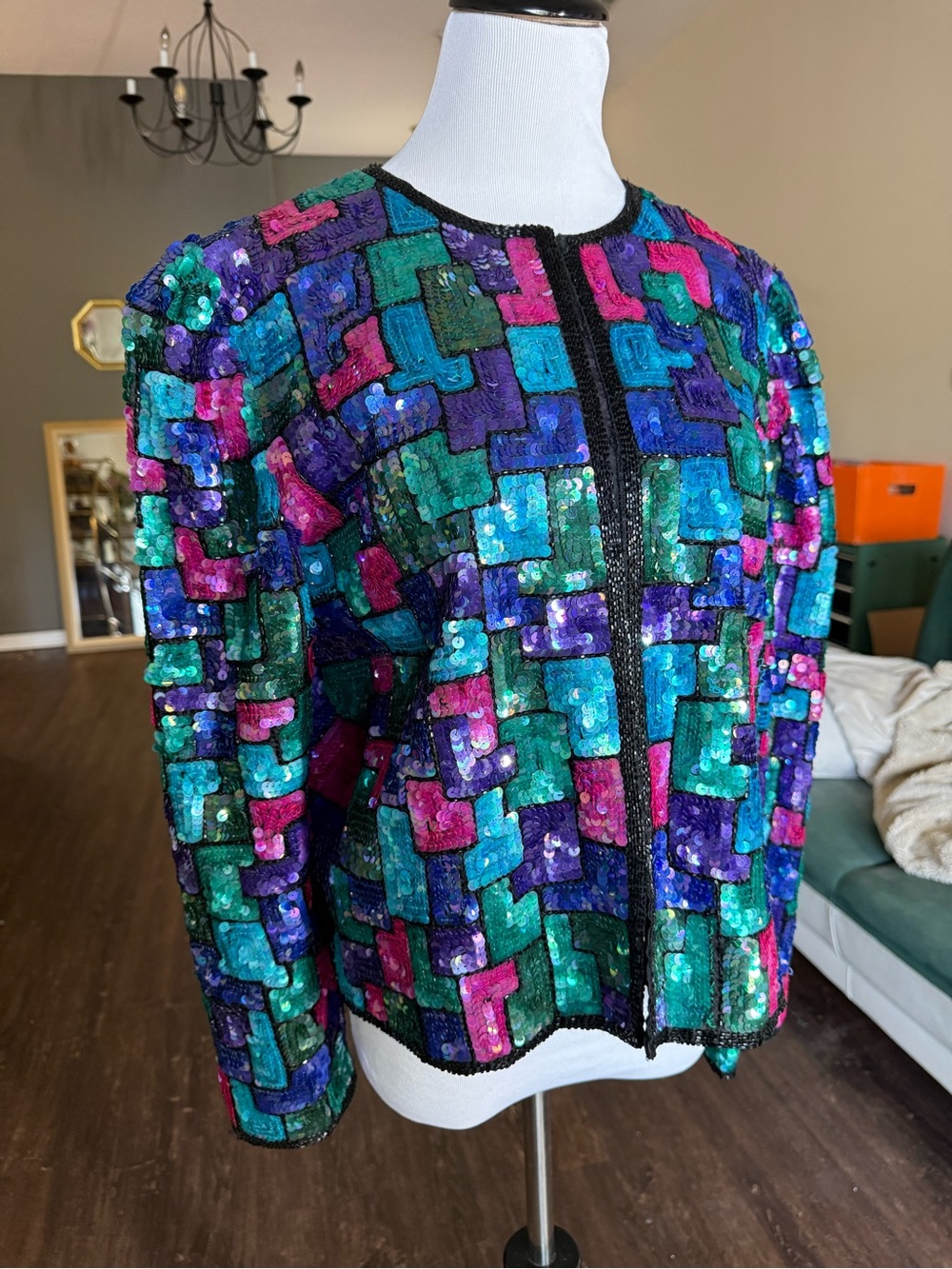 Vintage 80’s Laurence Kazar New York Silk Sequin Jacket - Petite XL